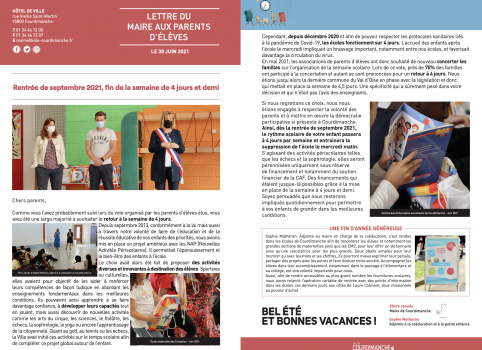 lettre aux parents juillet 2021