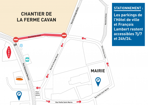 Schéma circulation travaux Ferme Cavan