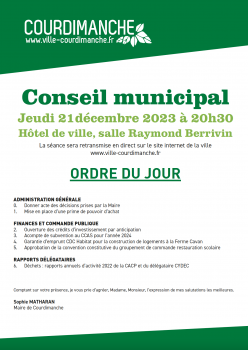 Ordre du jour - Conseil municipal du 21 décembre 2023