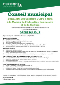 Ordre du jour du Conseil municipal du 26 septembre